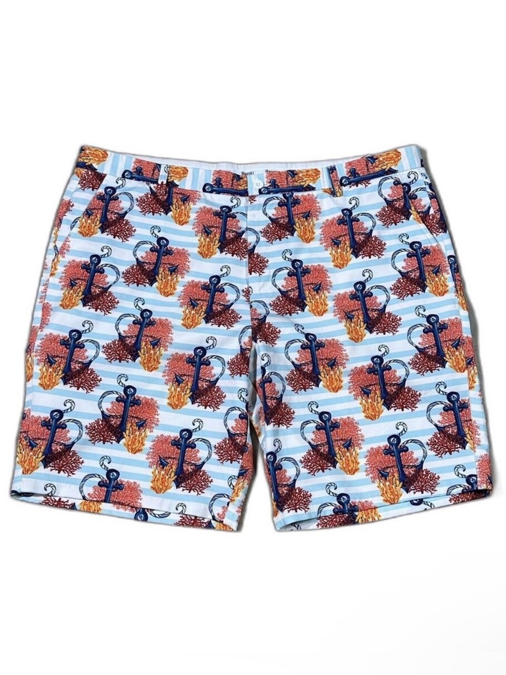 New Hreski Shorts Mens 44 Multicolor Anchors Coral
